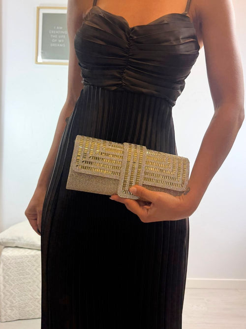 Pochette elegante strass rotondi e rettangolari