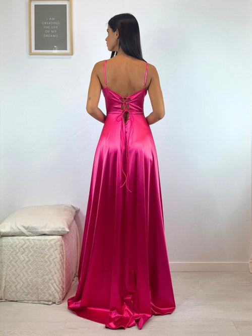 Abito cerimonia raso corsetto intrecciato dietro