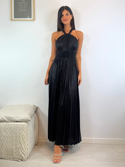 Abito cerimonia plisse incrocio scollo americano