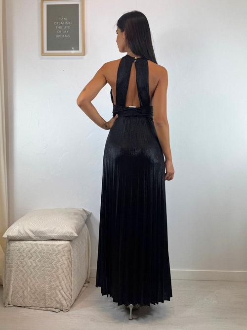 Abito cerimonia plisse incrocio scollo americano