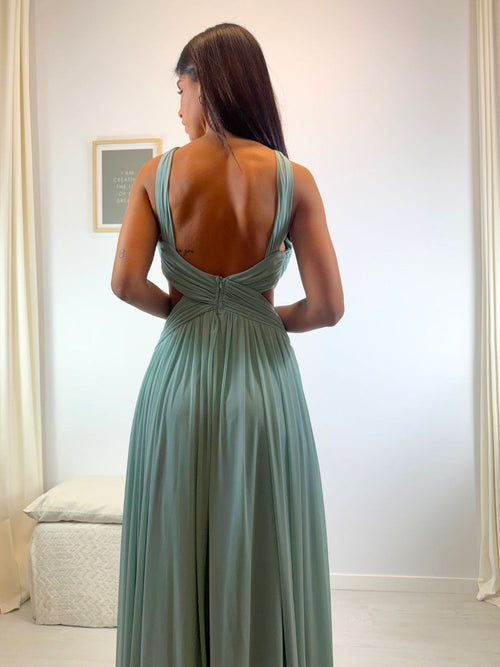 Abito cerimonia tulle drappeggiato tagli fianchi