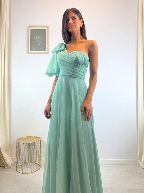 Abito cerimonia monospalla con spacco