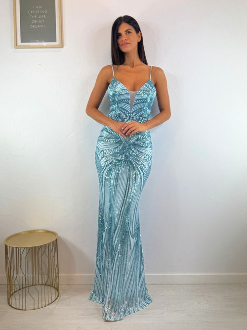 Abito cerimonia sirena paillettes decoro
