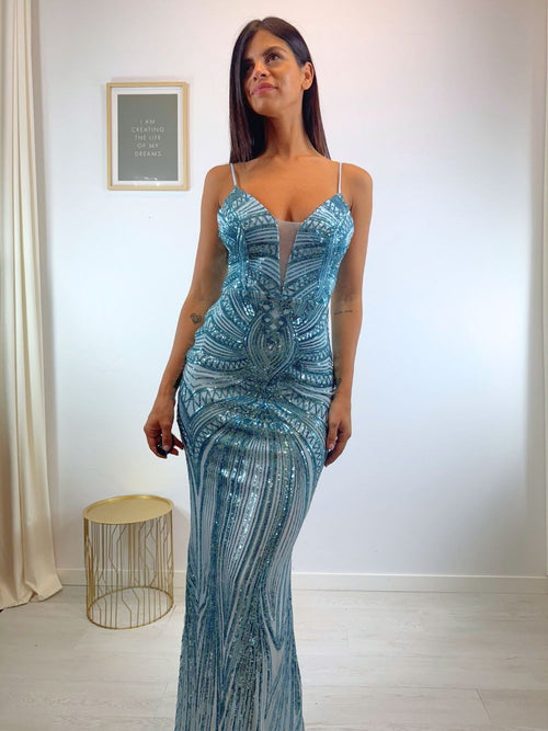 Abito cerimonia sirena paillettes decoro
