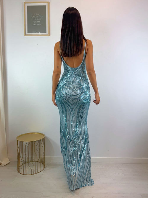 Abito cerimonia sirena paillettes decoro