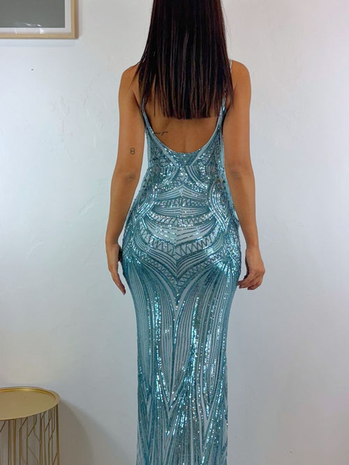 Abito cerimonia sirena paillettes decoro