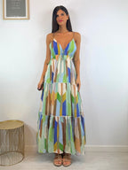 Vestito lungo geometrico gonna balze