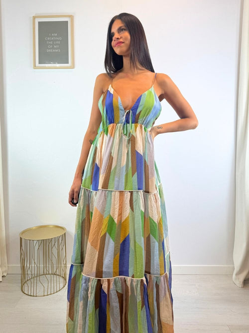 Vestito lungo geometrico gonna balze