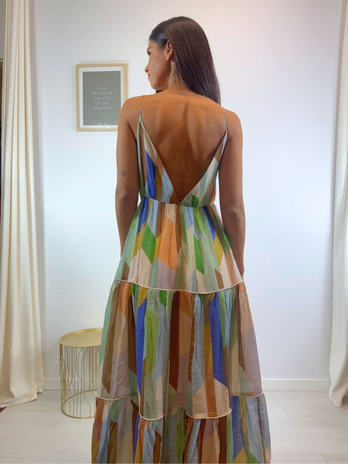 Vestito lungo geometrico gonna balze