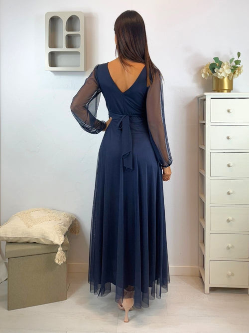 Abito cerimonia tulle girocollo manica