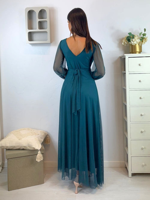 Abito cerimonia tulle girocollo manica