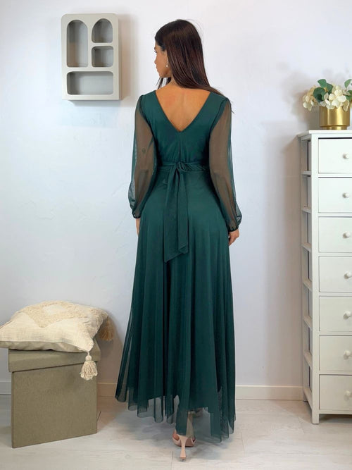 Abito cerimonia tulle girocollo manica