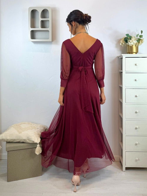 Abito cerimonia tulle scollo v con maniche