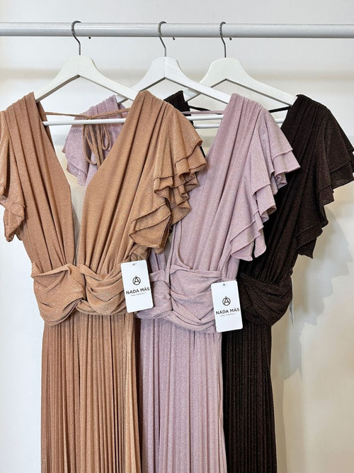 Abito cerimonia maglia lurex con manica volant