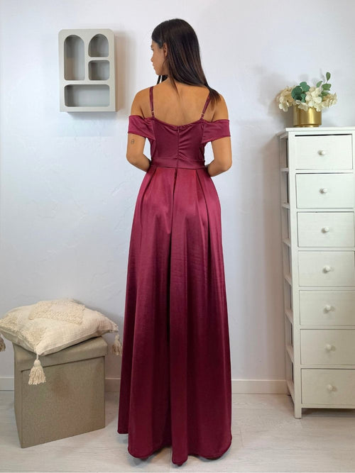 Vestito lungo raso manica scesa spacco