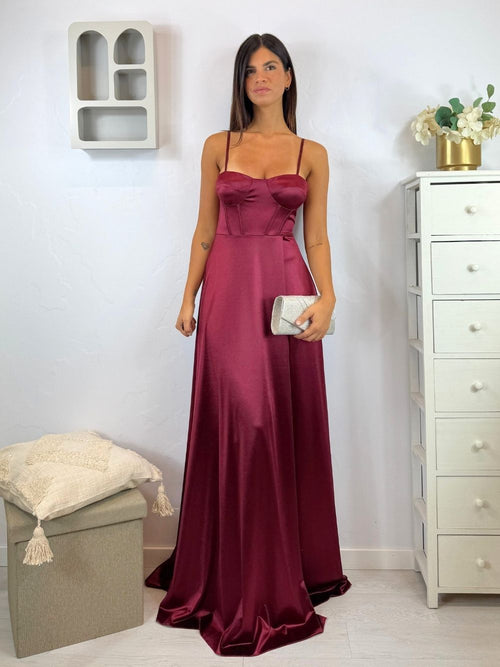 Abito cerimonia raso corsetto intrecciato dietro