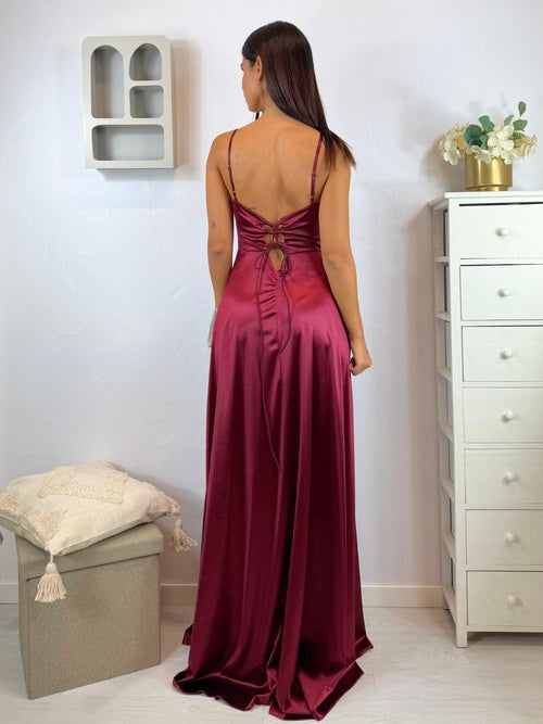 Abito cerimonia raso corsetto intrecciato dietro