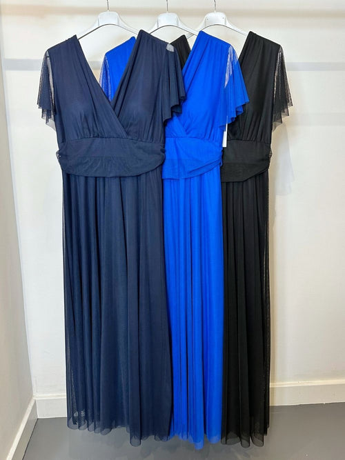 Abito cerimonia tulle manica maxi