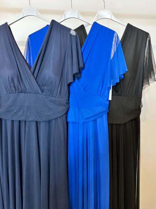Abito cerimonia tulle manica maxi