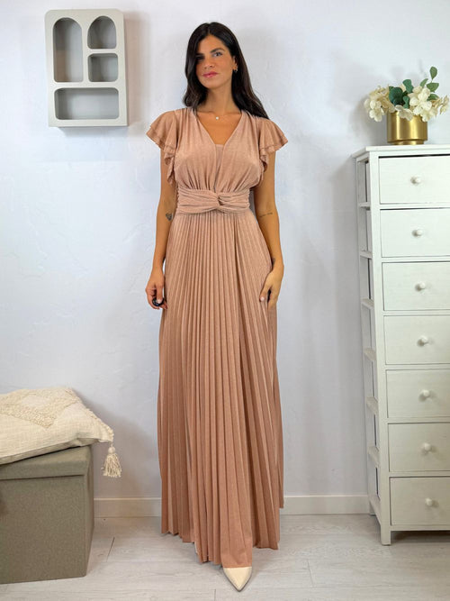Abito cerimonia maglia lurex con manica volant