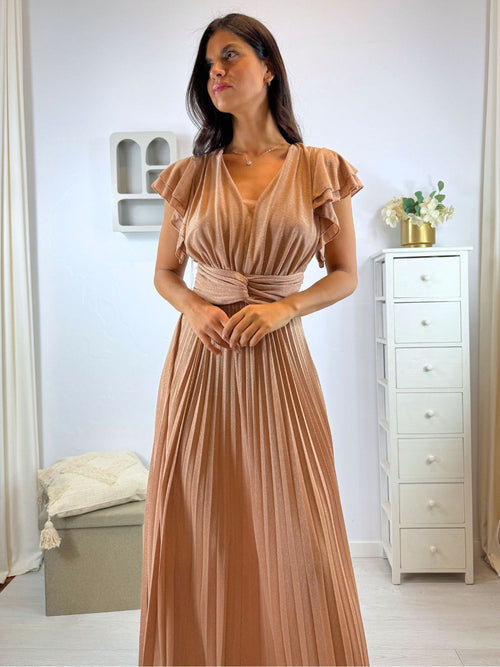 Abito cerimonia maglia lurex con manica volant