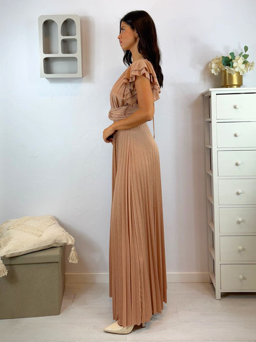 Abito cerimonia maglia lurex con manica volant