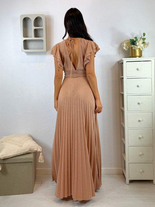 Abito cerimonia maglia lurex con manica volant