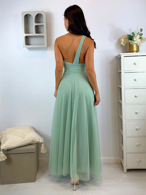 Abito cerimonia tulle monospalla