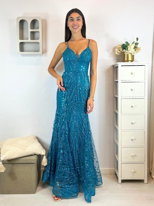 Abito sirena Lulu paillettes incrociato dietro
