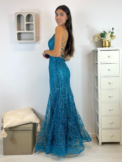 Abito sirena Lulu paillettes incrociato dietro