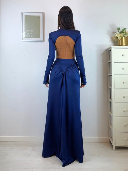 Vestito lungo schiena nuda gonna arricciata