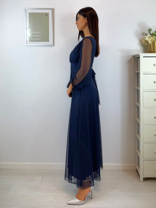 Abito cerimonia tulle scollo v maniche