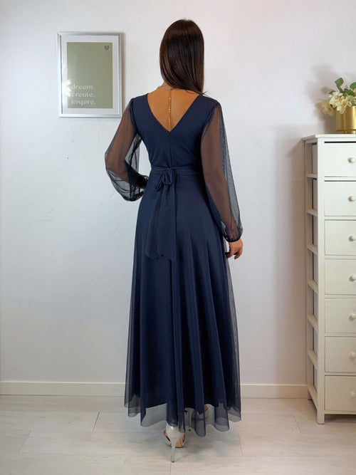 Abito cerimonia tulle scollo v maniche
