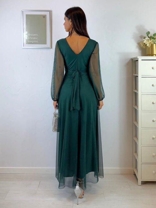 Abito cerimonia tulle scollo v maniche