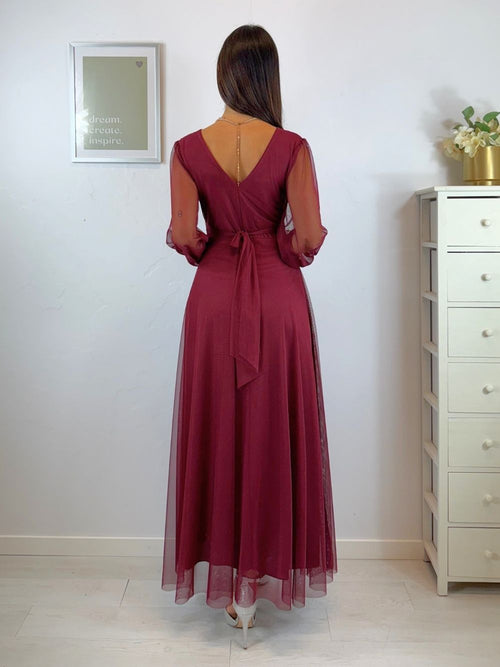 Abito cerimonia tulle scollo v maniche