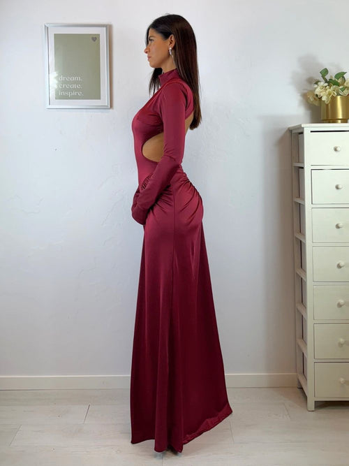 Vestito lungo schiena nuda gonna arricciata