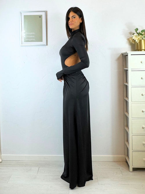 Vestito lungo schiena nuda gonna arricciata