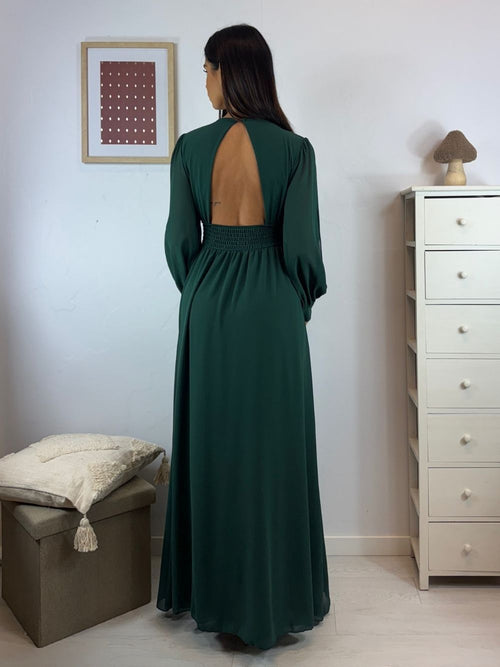 Vestito lungo scollo incrociato arricciato schiena