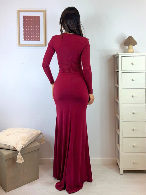 Vestito lungo sirena scollo quadrato arricciato
