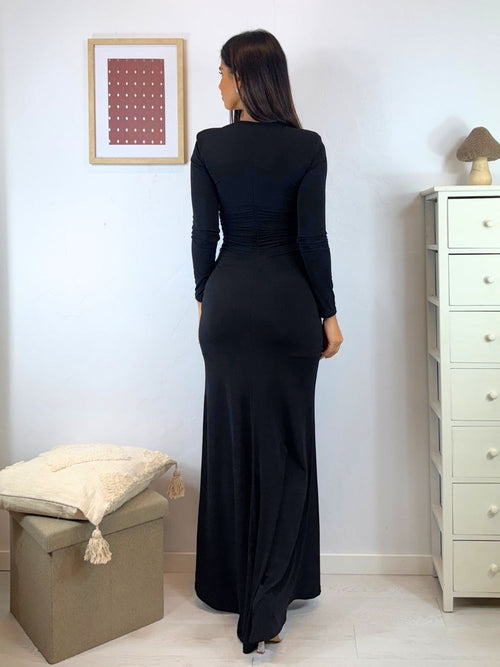 Vestito lungo sirena scollo quadrato arricciato