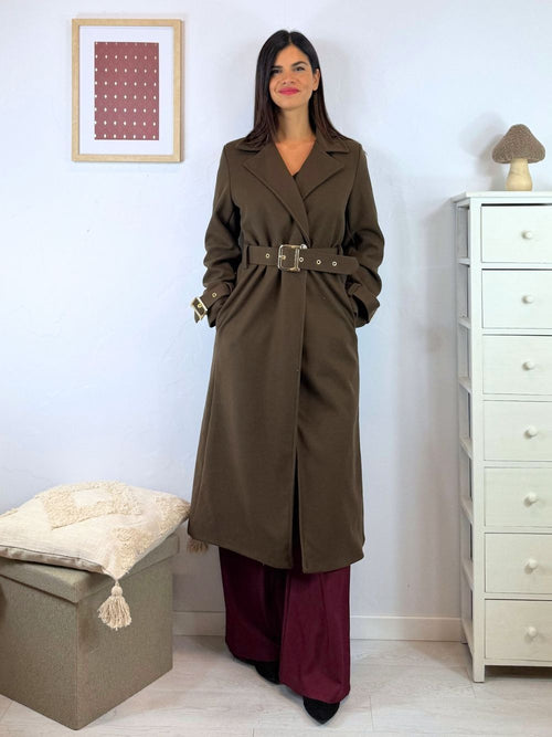 Cappotto lungo doppiopetto con cintura