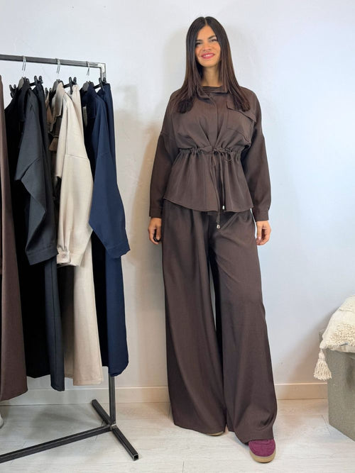 Completo camicia lunga arricciata e pantalone