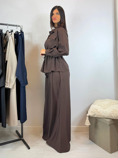 Completo camicia lunga arricciata e pantalone