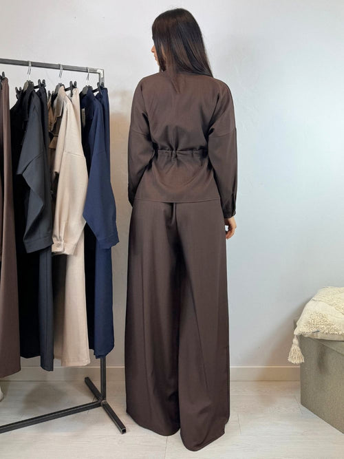 Completo camicia lunga arricciata e pantalone