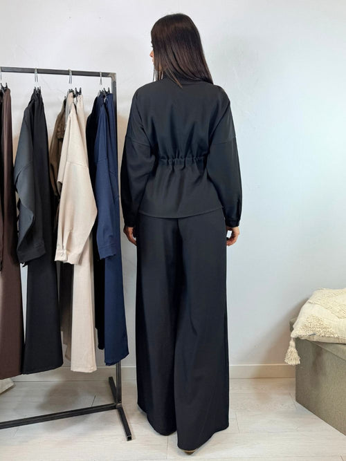 Completo camicia lunga arricciata e pantalone