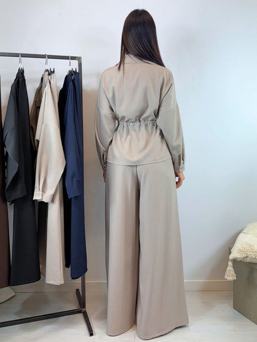 Completo camicia lunga arricciata e pantalone