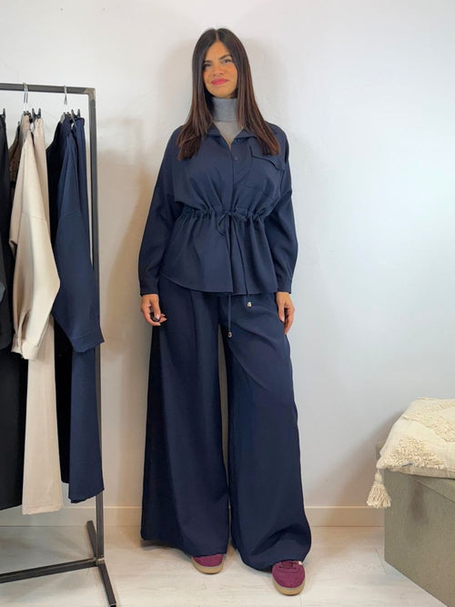 Completo camicia lunga arricciata e pantalone