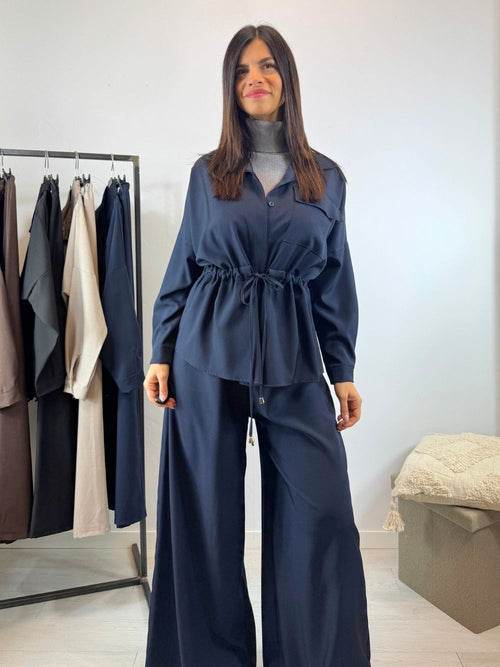 Completo camicia lunga arricciata e pantalone