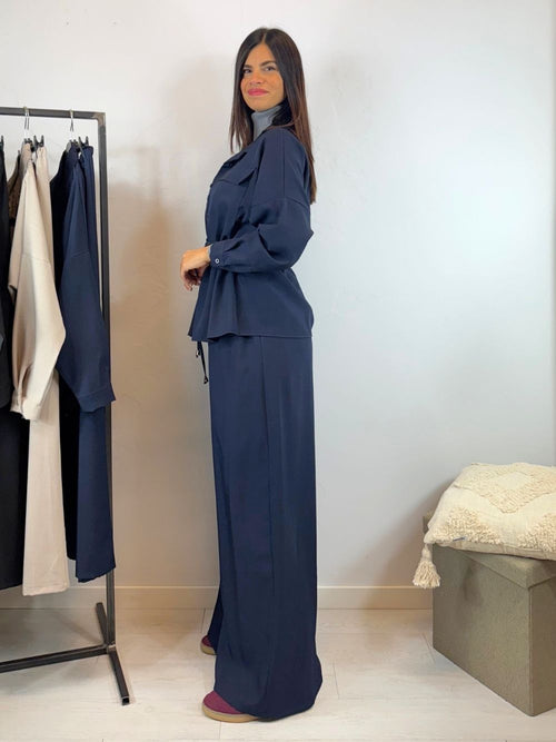 Completo camicia lunga arricciata e pantalone