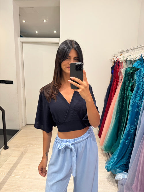 Top Crop manica e fiocco dietro